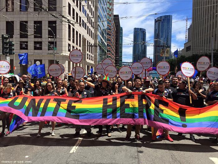 Unite Here uionist protesting for LGBTQI* rights 